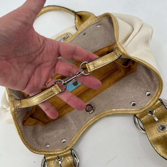 Vintage Y2K Big‎ Buckle Shoulder Bag Purse Bag Charms Gold Croc Bling - Picture 9 of 13